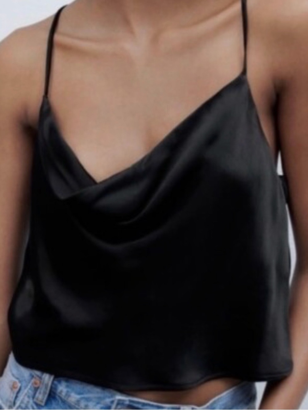 Zara Black Satin Cowl Neck Tank Top with M